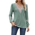 thumbnail image 4 of Women Long Sleeve Peplum Tunic Shirts Floral/Solid V Neck Babydoll Flowy Blouse Tops Green L, 4 of 6