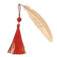 thumbnail image 2 of sunsanly Chinese Style Bookmark Feather Shape Metal Electroplated Bookmark with Tassel Decorative Book Mark Student Supplies, 2 of 8