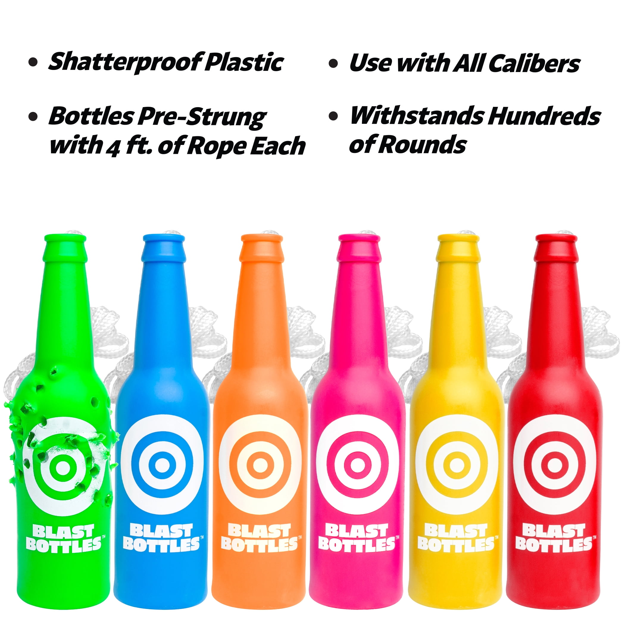 GoSports Outdoors Blast Bottles - 6 Shatterproof Bottle Shooting Targets