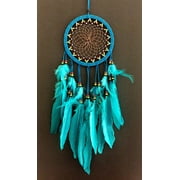 OMA Dream Catcher - Dream Catcher - Traditional Turquoise Blue Suede Dreamcatcher with Rasta Chakra Beads & Feathers Intricate Design - 26" Long x 7" Diameter (Turquoise)