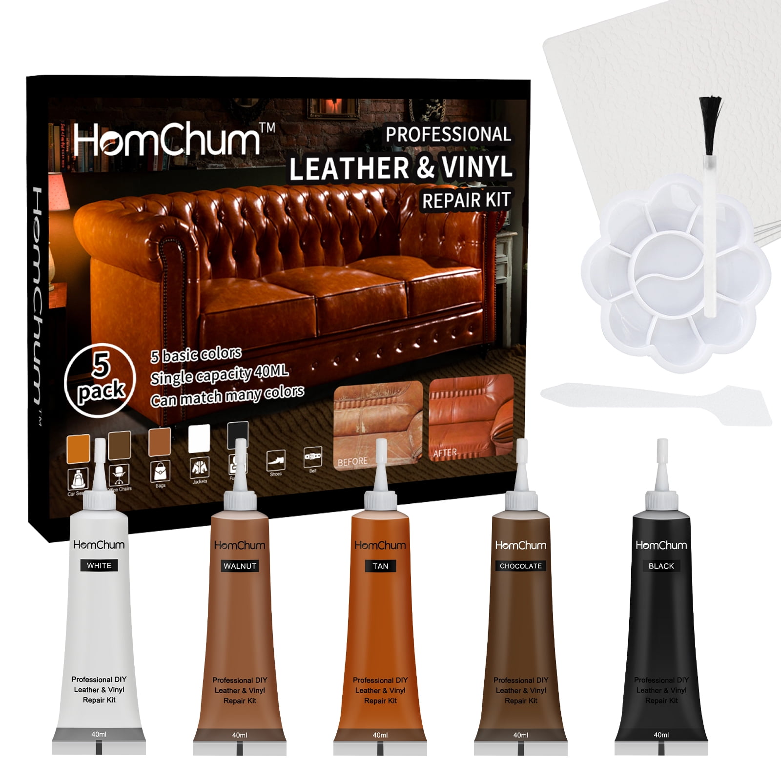 HomChum HomChum Leather Repair Kits for Couches Dark Brown, Black