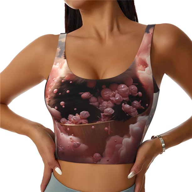 Balery Cute Cloud Panda Sujetadores deportivos con espalda cruzada para mujer, acolchados, sin costuras, de alto impacto, ideales para yoga, gimnasio, entrenamiento y fitness.-Large