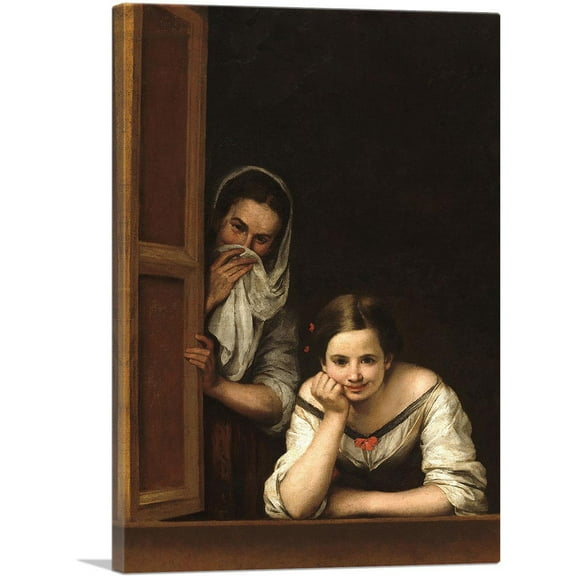 ARTCANVAS Two Women At a Window 1655 Canvas Art Print by Bartolome Esteban Murillo - Size: 26" x 18" (0.75" Deep)