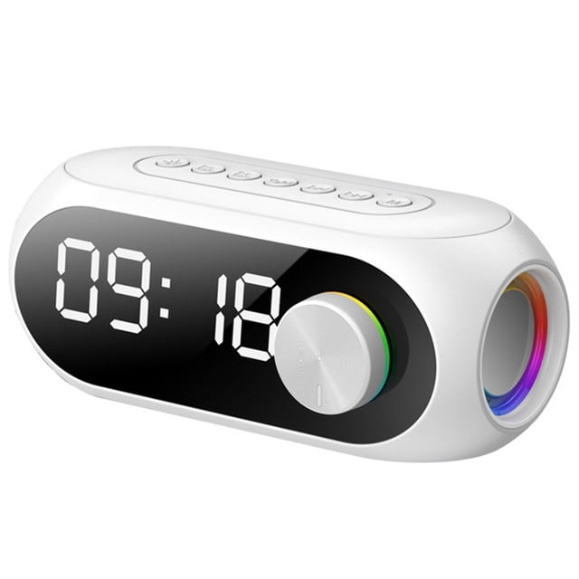 Altavoz LED inalámbrico Inteprter Estéreo Sonido envolvente Despertador Radio Reproductor de música Multifuncional oficina en voz Cables de audio/vídeo Blanco