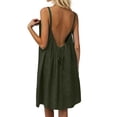 thumbnail image 6 of Bysome Women Dress Solid Color Sleeveless Crew Neck Open Back Dresses Summer Casual Women Dresses Size S Dark Green, 6 of 7
