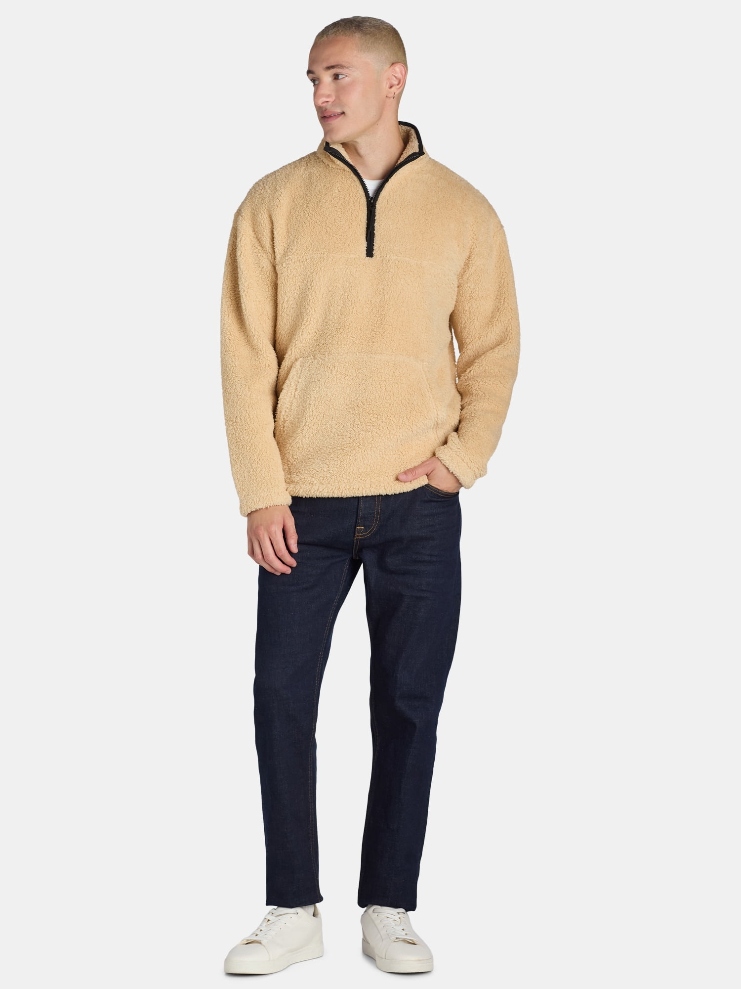 No Boundaries Men's & Big Men's Faux Shearling High Pile Fleece Quarter Zip Pullover, Sizes XS-5XL