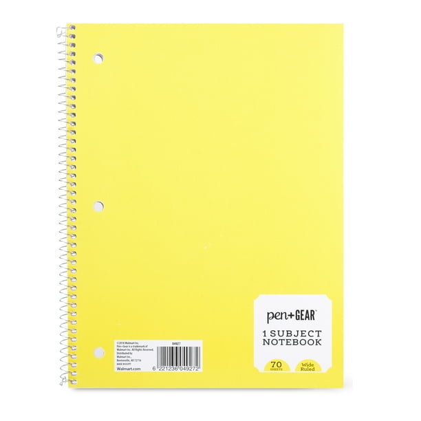 Pen+Gear Wide Ruled One Subject Spiral Notebook, Yellow