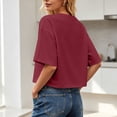 thumbnail image 3 of Hurxie Women Half Sleeve Cropped T-Shirts Drop Shoulder Round Neck Crop Tops Casual Summer Solid Color Basic Tees Wine,XL, 3 of 6