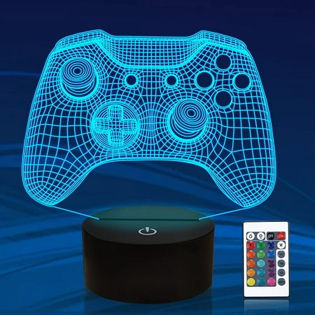 

Gamepad 3D Illusion Lamp Controller Night Light with Remote Control + Timer 16 Color Changing Desk Lamps Kids Gamer Room Decor Plug in Best Cool Festival Birthday Gifts for Boys Men Child