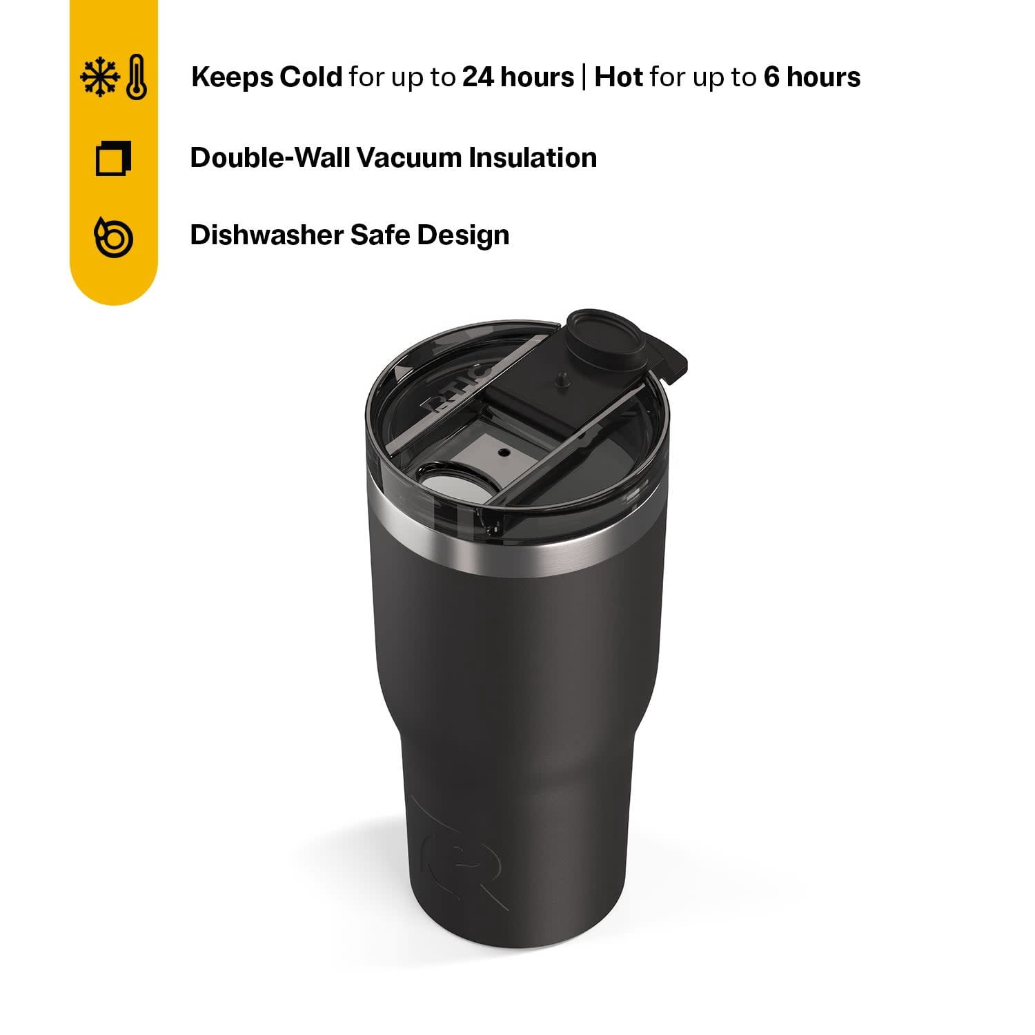 RTIC 20 oz Ceramic Lined Insulated Essential Tumbler with Leak-Resistant Lid, Black