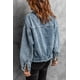 thumbnail image 1 of ABPHQTO Chaqueta vaquera con lavado ácido y dobladillo elástico azul cielo para mujer, 1 of 5