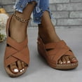 thumbnail image 6 of WIZUTIZ Wedge Sandals for Women Comfortable Sandals for Women Outdoor Comfort Stretch Beach Sandals Hook& Loop Round Toe Summer Shoes Mid Heel (2"-3") Wide Solid Sandals Anniversary Savings Brown, 6 of 6
