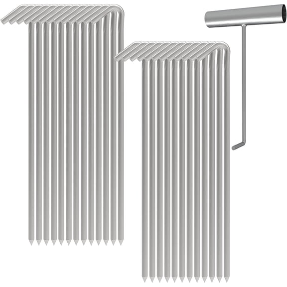 MySit 9 Inch Galvanized Tent Stakes 25PCS Metal Tent Pegs with Pull Tool, Heavy Duty Steel Yard Camping Stakes Tarp Hooks Inflatables Outdoor Decorations