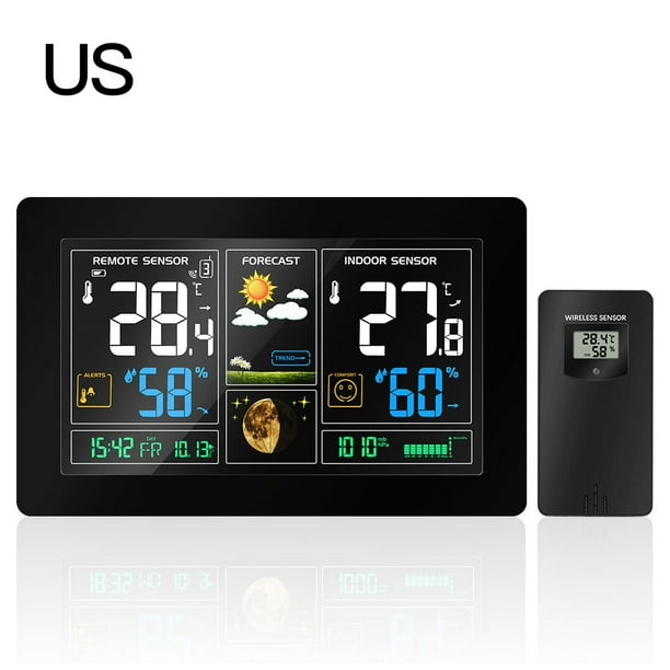 Pronóstico del tiempo Reloj electrónico Temperatura Medidor de humedad Alarma Sensor remoto Estación meteorológica Enchufe de EE. UU. Eigraketly EL4887-02B