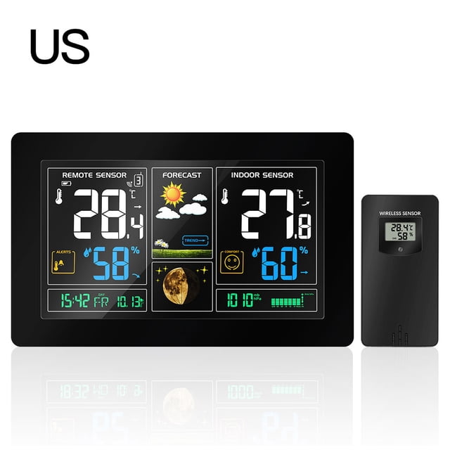 Pronóstico del tiempo Reloj electrónico Temperatura Medidor de humedad Alarma Sensor remoto Estación meteorológica Enchufe de EE. UU. Yuarrent EL4887-02B