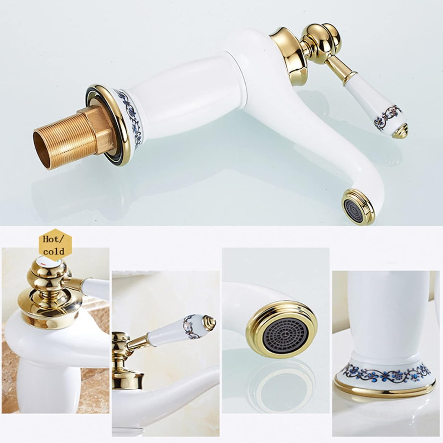 Vintage Bathroom Faucet, Brass Sink Faucet Bathroom, Hot and Cold Sink Mixer Tap Faucet, Single Hole Single Handle Bathroom Sink Faucet, Gold