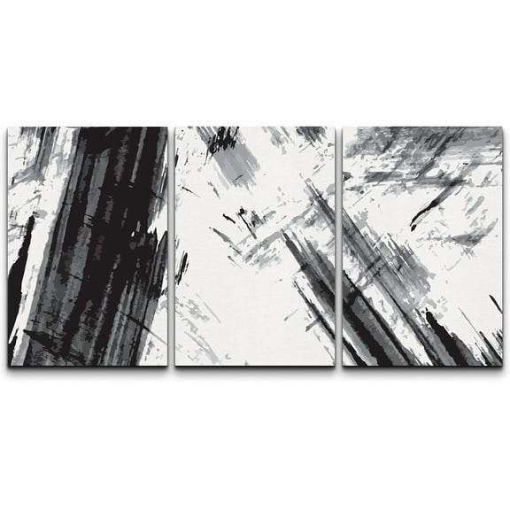 wall26 Canvas Print Wall Art Set Faded Black & White Watercolor Strokes Abstract Shapes Illustrations Modern Art Bohemian Dramatic Multicolor Ultra for Living Room, Bedroom, Office - 24"x36&