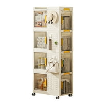 4-Tier Mobile Storage Cart with Wheels, 8 Clear Doors, Pegboard Organizer, PP Material, Cream White