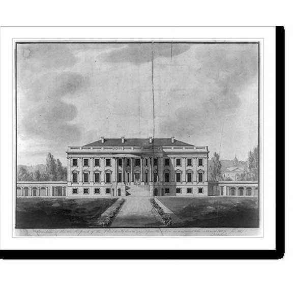 Historic Print, Elevation of the south front of the President's house., 18" x 24"