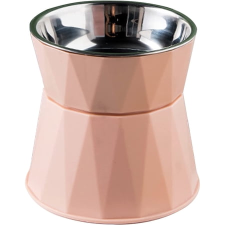MinLia Elevated Anti-Tip Pet Bowl - Tilted Feeding Dish For Cats & Dogs, 5.39 Inch, Pink, PP Material, Easy Clean