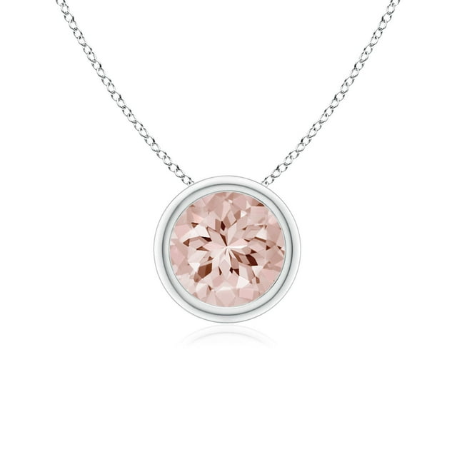 Angara Collier en Morganite Naturel - Pendentif Solitaire Rond en Morganite avec Lunette en Platine pour Femmes