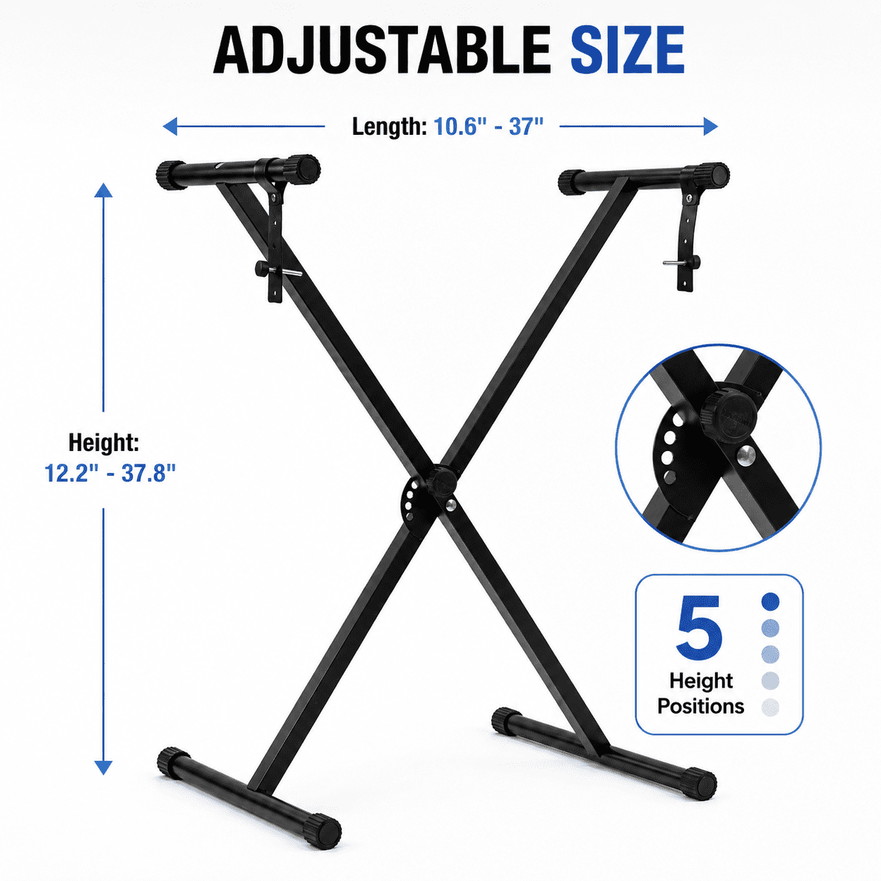 Kabuer Adjustable Single-X Piano Keyboard Stand with Locking Straps for Piano Accessory, Metal