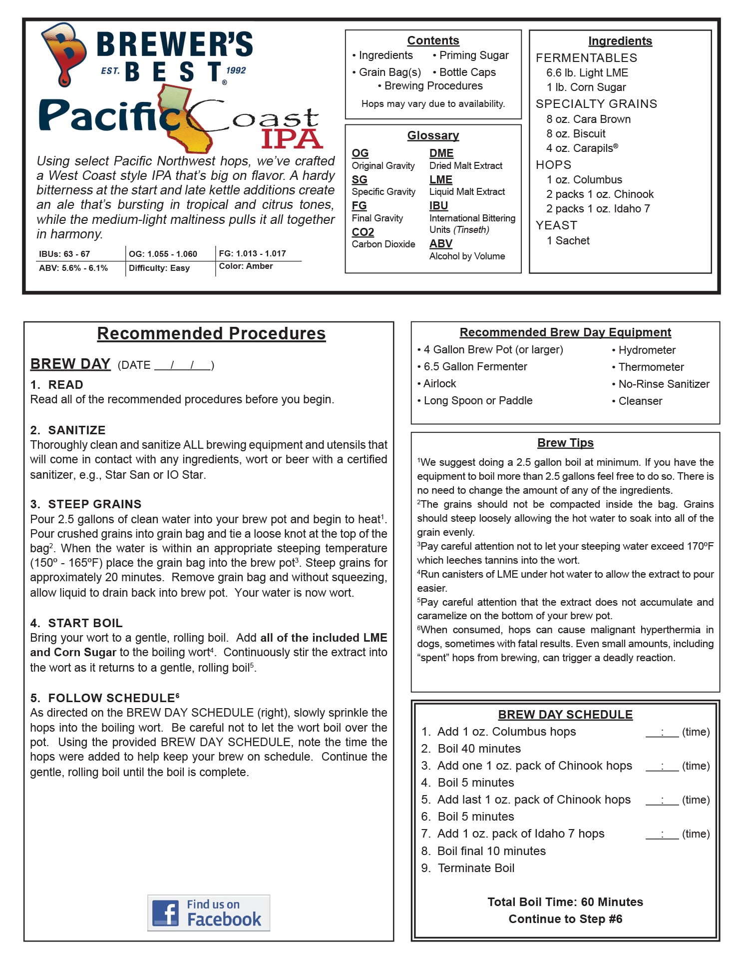Pacific Coast IPA Beer Ingredient Kit