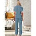 thumbnail image 4 of DARING DIVA Ribbed Knit Lounge Set Short Sleeve Wide Pants Button Up 2XL Blue, 4 of 7