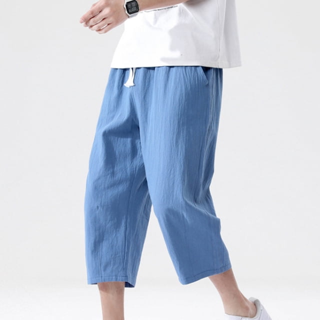 Mens Fashion Drawstring Elastic Waist Pocket Casual Sweat Capris Pants