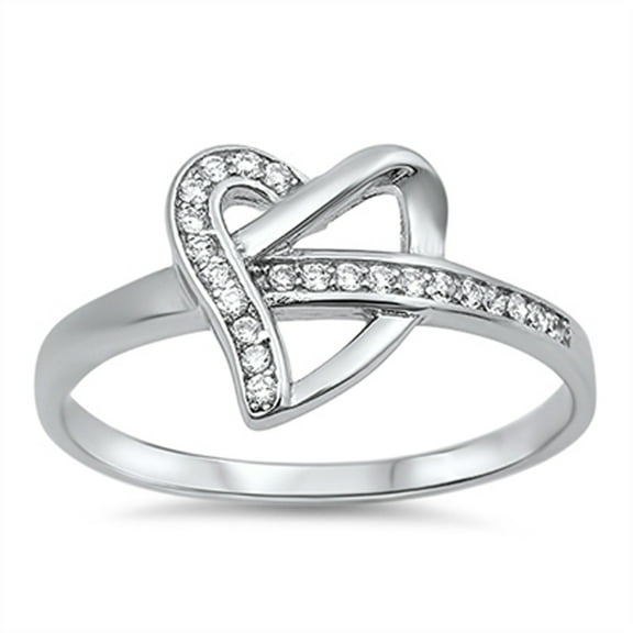 Interlocking Heart Clear CZ Promise Ring 925 Sterling Silver Band White Jewelry Female Size 6