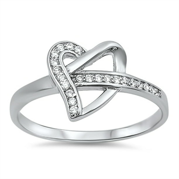 Sac Silver Interlocking Heart Clear Cz Promise Ring New 925 Sterling