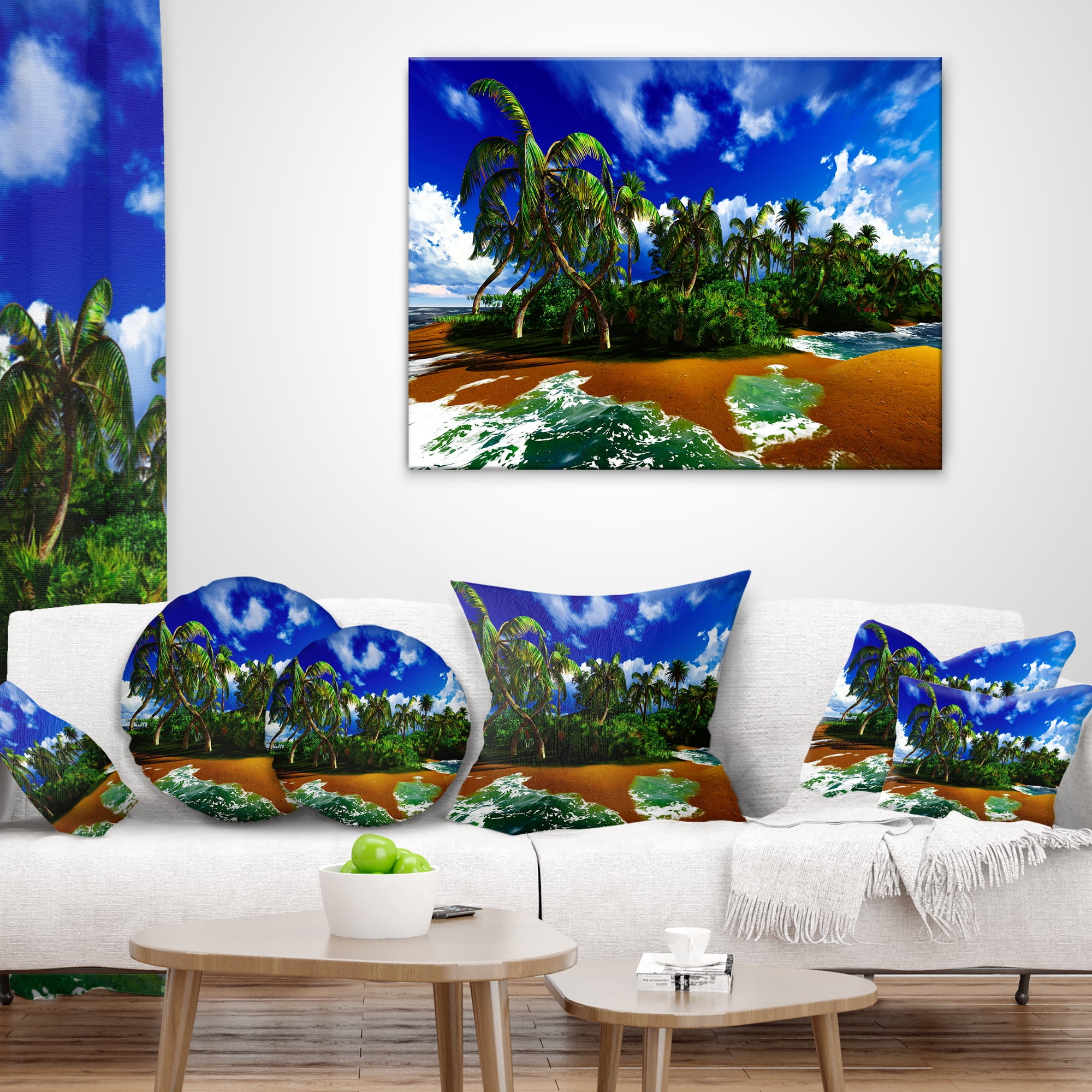 Designart Paradise Beach in Hawaii Island - Modern Seascape Throw Pillow - 16x16