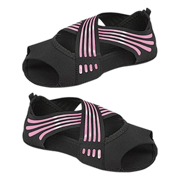 Calcetines de yoga con agarre, calcetines de pilates, calcetines de pilates con cierre, suela dividida con lazo cruzado Rosa