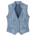 thumbnail image 4 of Atkumj Suede Vest for Women Trendy Stand Collar Cinched Waist Womens Vests Casual Solid Color Button Front Sleeveless Jacket M, 4 of 7