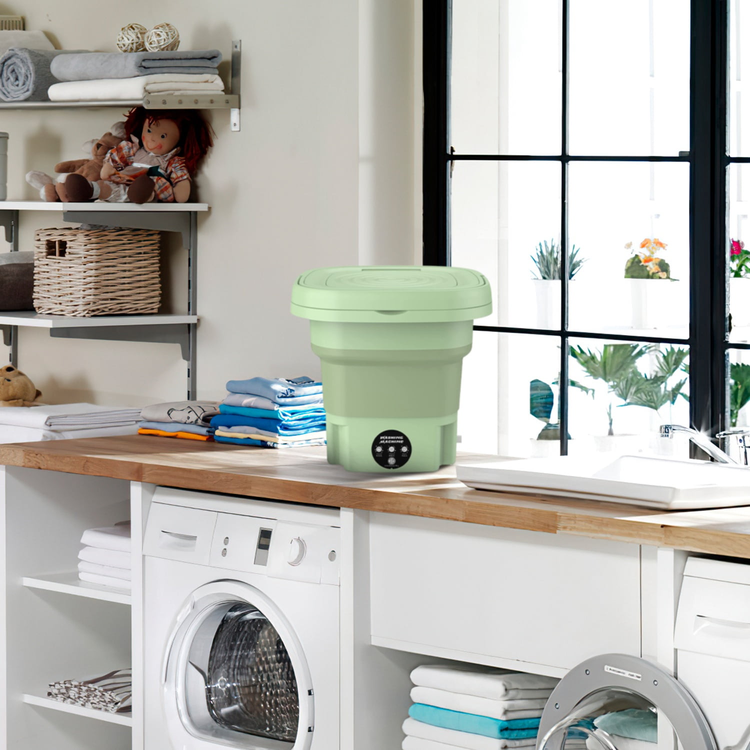 Moclever Portable Washing Machine, Foldable Personal Washing Machine 8L Capacity with Detachable Drain Basket 3 Modes for Underwear Socks Towels Baby Clothes, Green