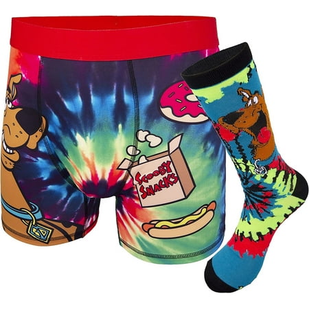 

Scooby Doo Boxer Socks Set - Mens Sock & Underwear Combo Set Shaggy Velma Mystery Machine Boxers and Socks Set Tie Dye Small