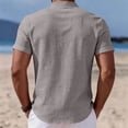 thumbnail image 3 of Zimjoy Men's Henley Shirts Casual Short Sleeve Bamboo Linen Band Collar Shirt Summer Button Basic Tee Gray 3XL, 3 of 5