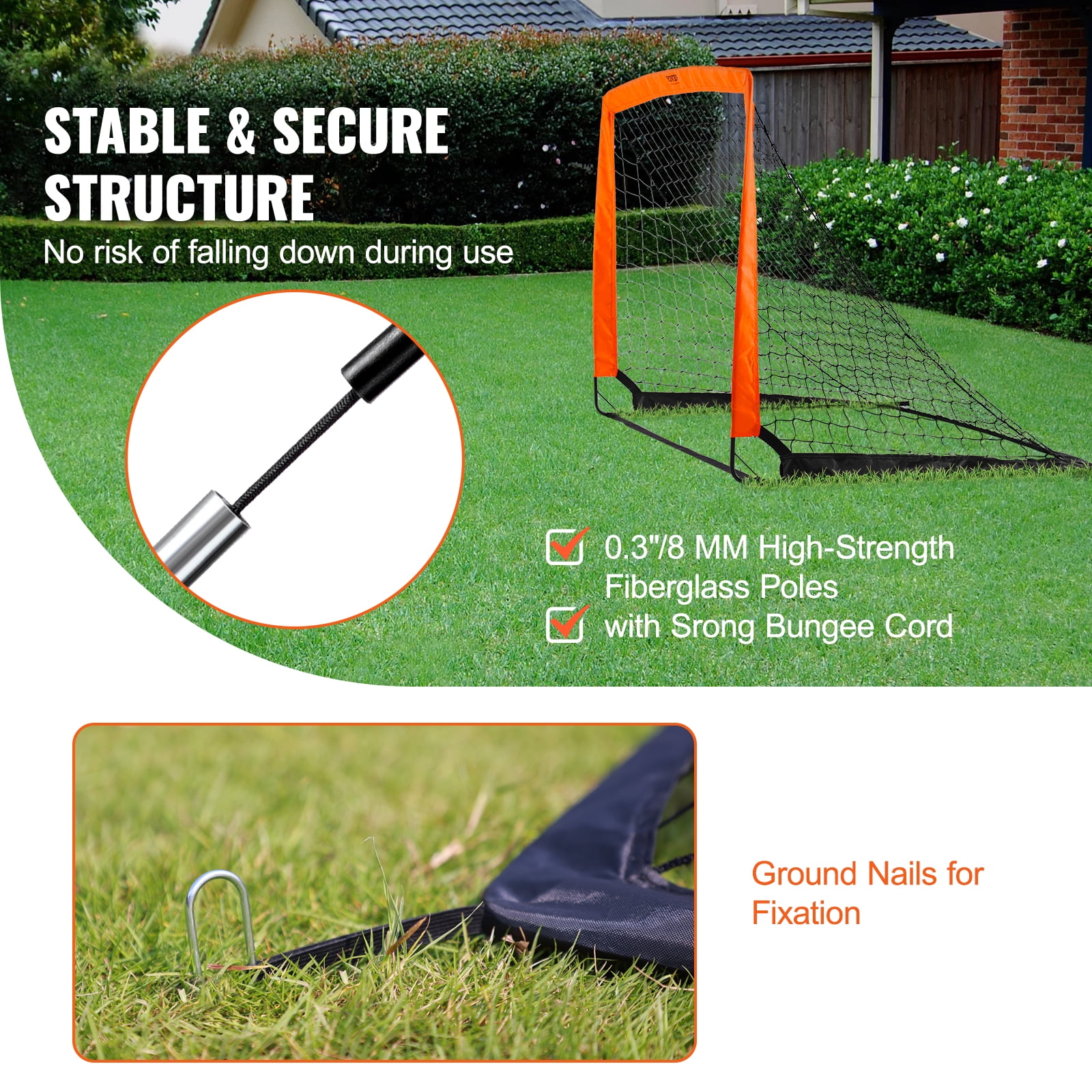 KFFKFF 4x3ft Portable Soccer Goal, Pop Up Kids Soccer Net for Backyard Training, Orange/Black