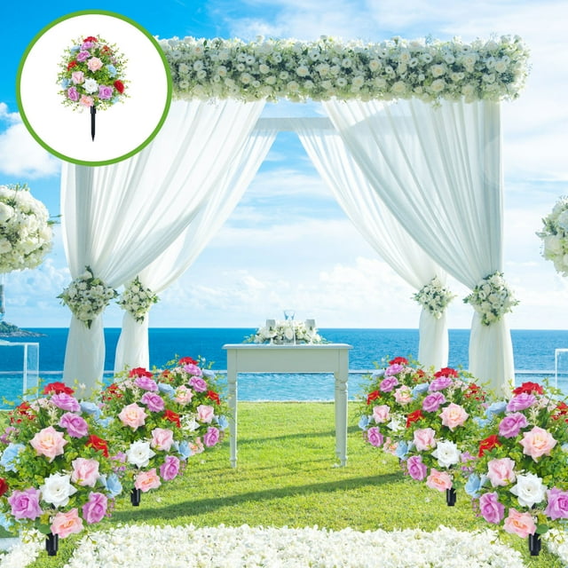 Arreglo floral de rosas artificiales con estaca | Decoración floral multicolor | Eucalipto y vegetación de plástico de 55 x 30 cm | Decoración para jardín, patio y hogar