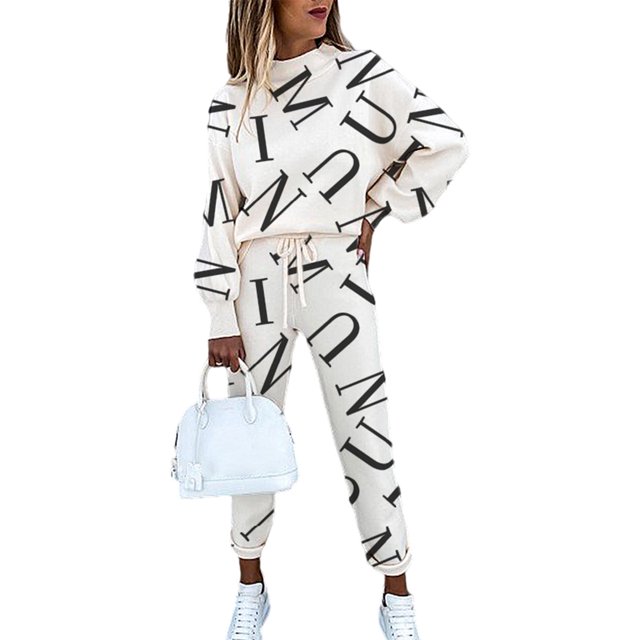 Innerwin Survêtements Ensemble de Jogging Teinture sur Nœuds pour Femmes Col Rond Taille Élastique Deux Pièces Blanc 2TG
