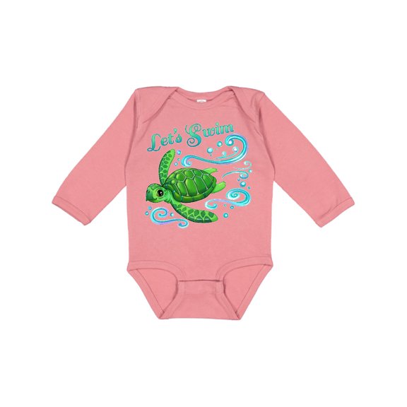 Inktastic Lets Swim Cute Sea Turtle Boys or Girls Long Sleeve Baby Bodysuit