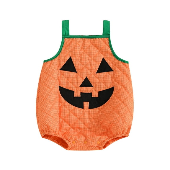 Hirigin Toddler Baby Girl Boy Halloween Outfit Pumpkin Face Romper Jumpsuit Sleeveless Bodysuit Cute Pumpkin Clothes