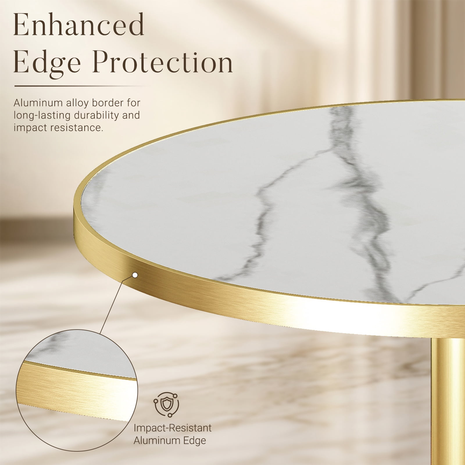 Aukfa 31.5" Round Sintered Stone Dining Table for 2-4, Kitchen Table Tulip Table with Gold Pedestal Base for Bistro Small Apartment,Carrara White