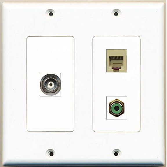 RiteAV - 1 Port RCA Green 1 Port Phone RJ11 RJ12 Beige 1 Port BNC - 2 Gang Wall Plate