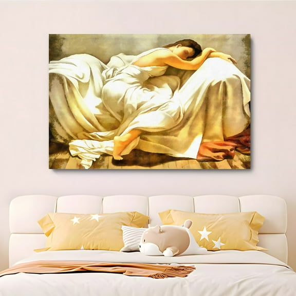 A Woman In A White Robe Is Sleeping On The Sofa Canvas Poster Bedroom Decor Sports Landscape Office Room Decor Gift,Frame-style,24x36inch(60x90cm)