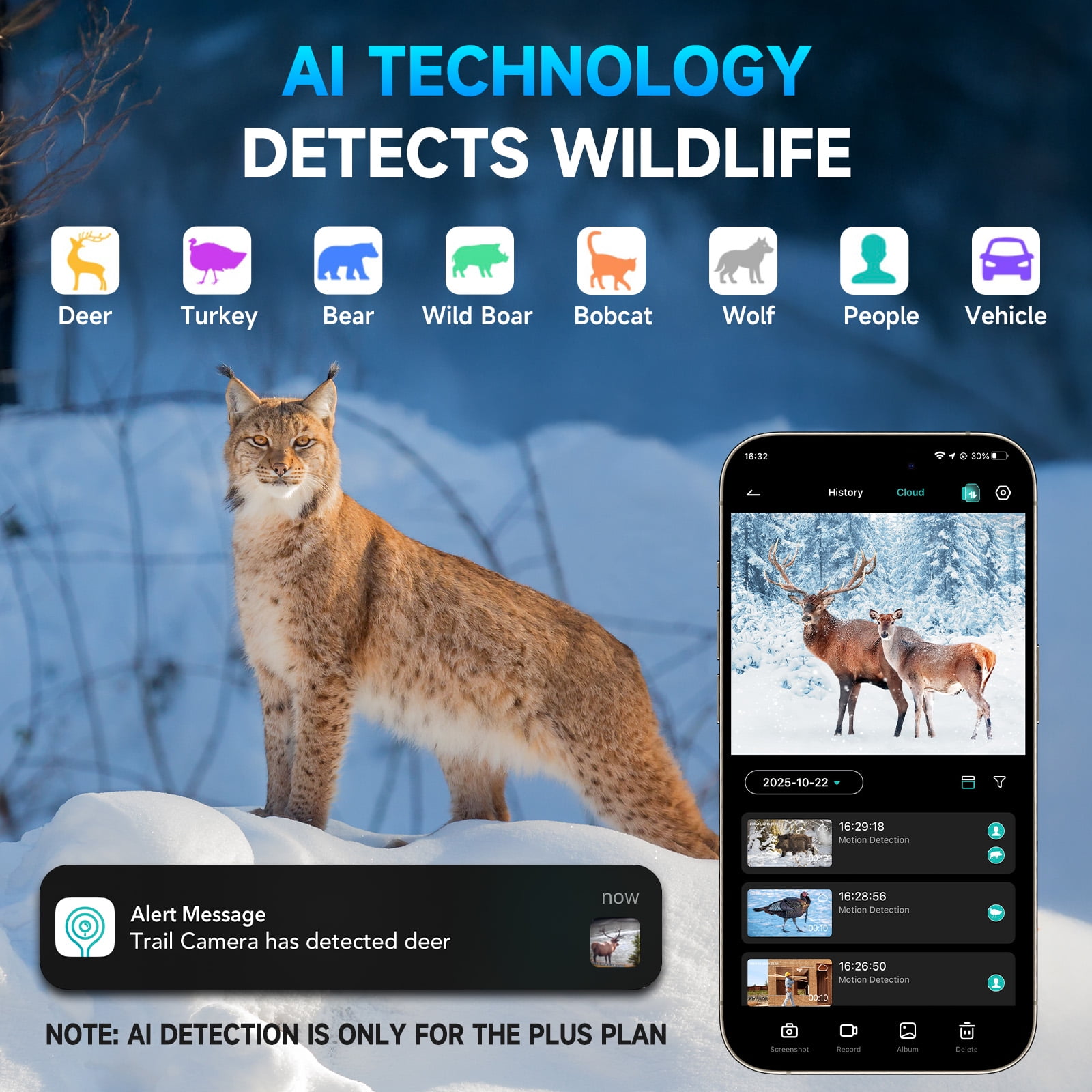 Rexsun 4G Cellular Trail Camera w/AI Detection, 2K 33MP Live Streaming Game Camera w/Unlimited Data Plan, No-Glow IR Flash, 120° FOV, 0.2S Fast Trigger, Two-Way Talk, Solar Panel & Battery Powered