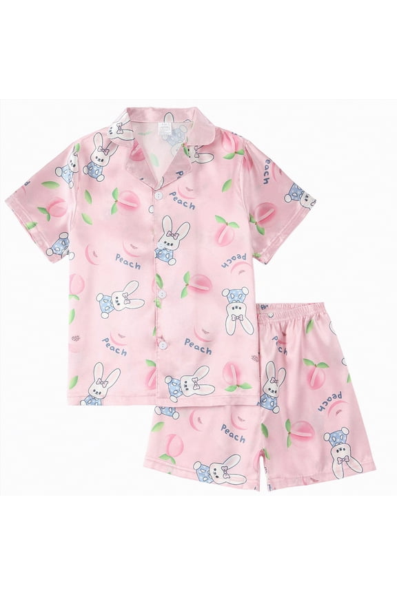 Cute Pjs for Girls Kids Toddler Girl Pajamas Satin Button Down Shirt Top and Shorts 2pcs Pjs Sets Sleepwear Size 7-8 (Blue,7-8 Years)