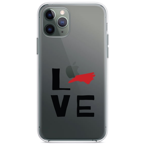 DistinctInk Clear Shockproof Hybrid Case for iPhone 11 (6.1" Screen) - TPU Bumper Acrylic Back Tempered Glass Screen Protector - North Carolina - Love Black & Red