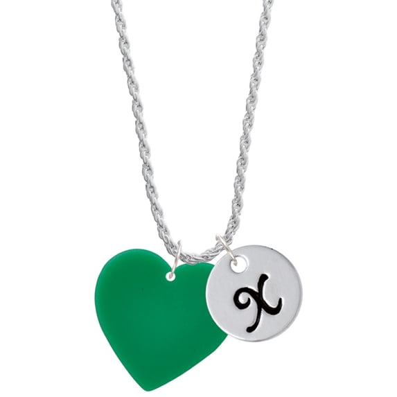 Delight Jewelry Acrylic 1" Green Heart Silvertone Script Initial Disc - X - Charm Necklace, 20"+3"