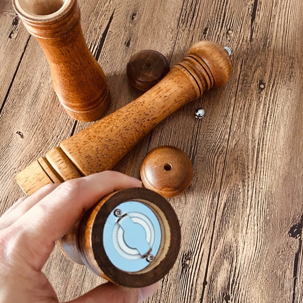 Dsseng 2Pcs Salt And Pepper Mill - Acacia Wood Classic Design - Ceramic Grinder Refillable Mill -8 inches